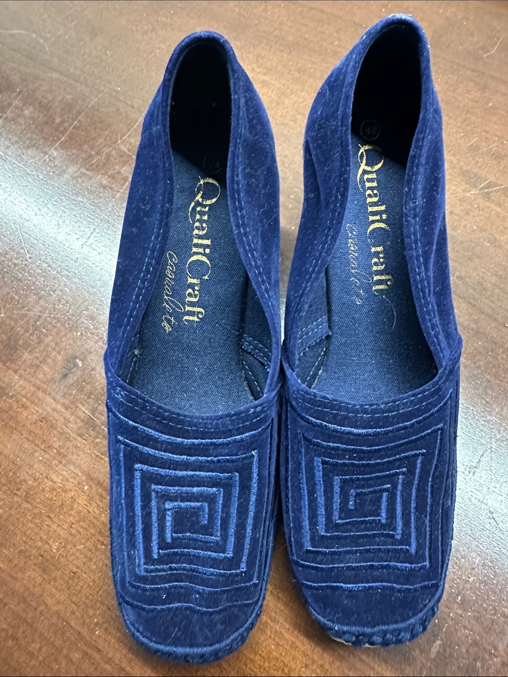 Vintage Navy Velvet Espadrille Wedges